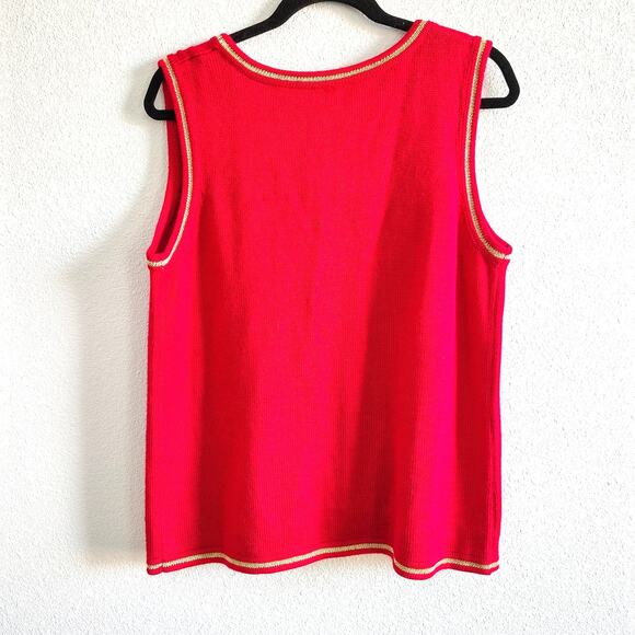 Womens Medium Red Christmas Tree Sleeveless Button Sweater Vest Snowman Pearl - Picture 8 of 8
